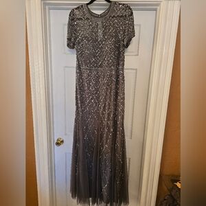 Adrianna Papell Gray Sequin Maxi Dress Size 16